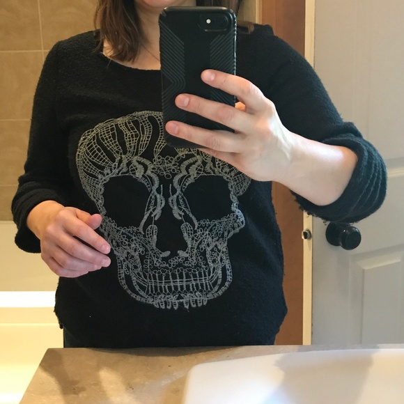 Black Embroidered Skull Sweater - Picture 5 of 5